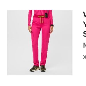 Figs Yola High Waisted Skinny Scrub Pants in Shocking Pink